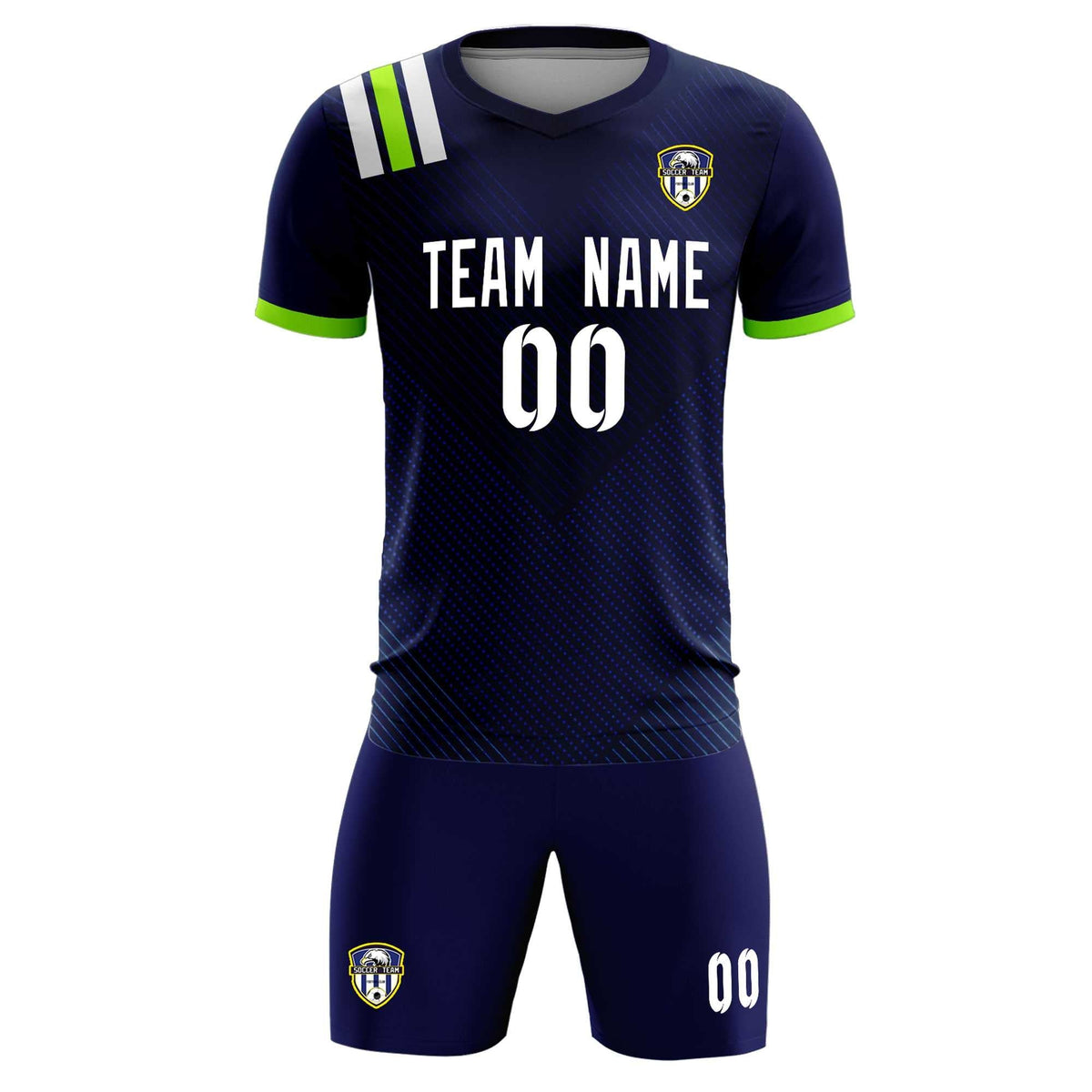 Custom Navy Striped Sportswear Football Kit Jersey For Adults