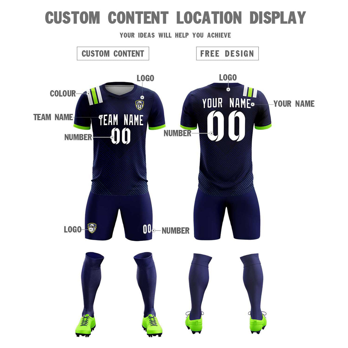 Custom Navy Striped Sportswear Soccer Tops/Sets Jersey For Adults