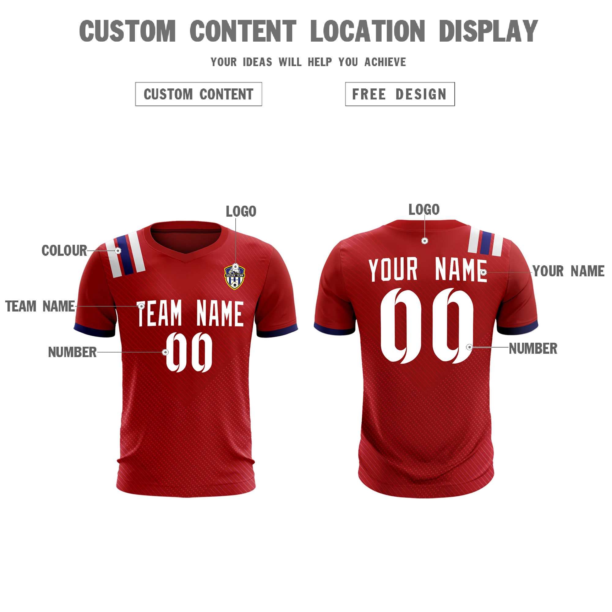 Custom Red Striped Sportswear Soccer Tops/Sets Jersey For Adults
