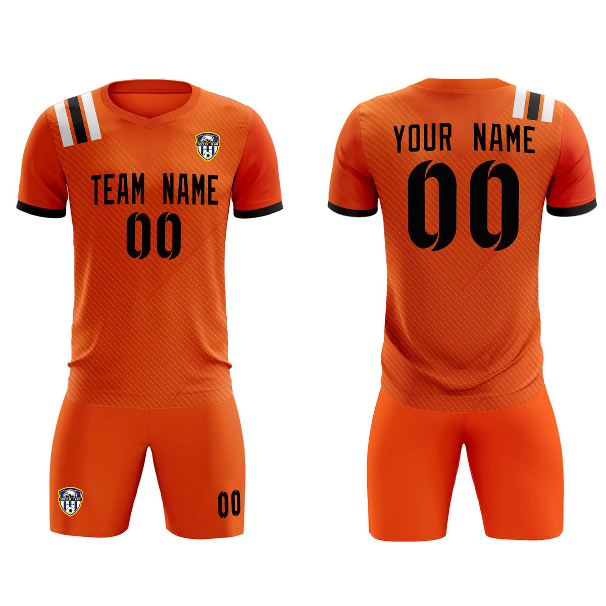Custom Orange Striped Sportswear Football Kit Jersey For Adults