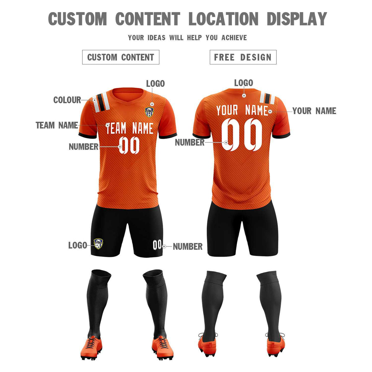 Custom Orange Striped Sportswear Football Kit Jersey For Adults