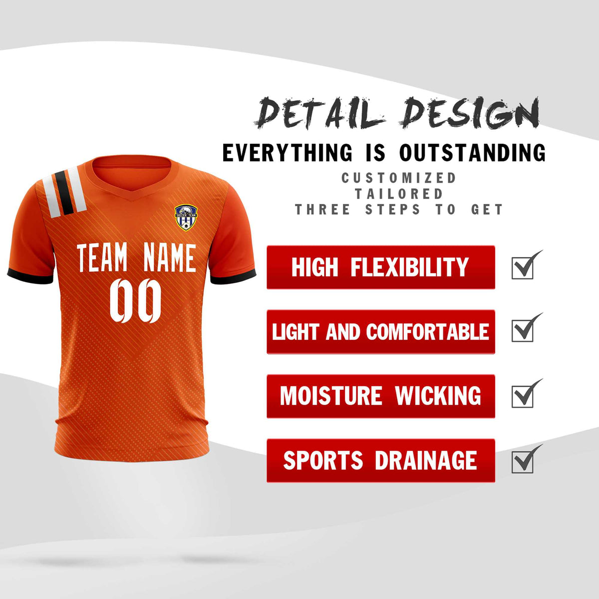 Custom Orange Striped Sportswear Soccer Tops/Sets Jersey For Adults