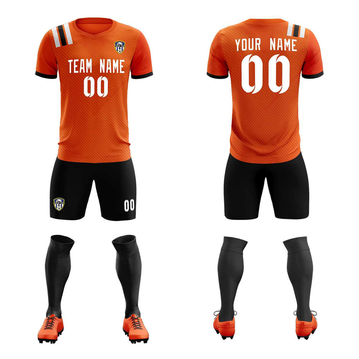 Custom Orange Striped Sportswear Football Kit Jersey For Adults