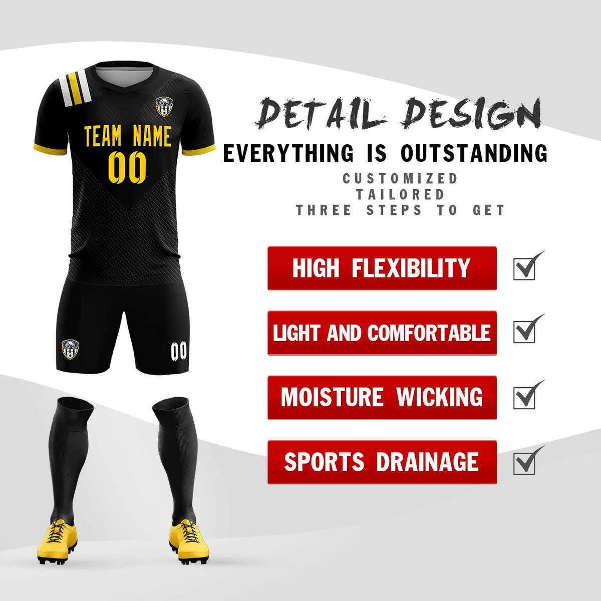 Custom Black Striped Sportswear Football Kit Jersey For Adults