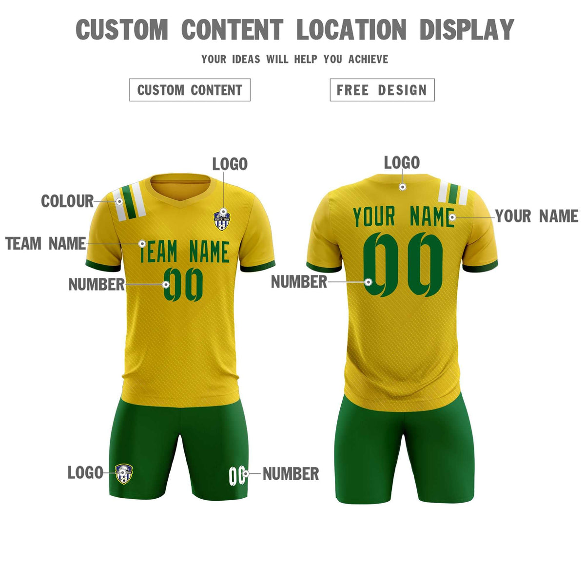 Custom Gold Striped Sportswear Soccer Tops/Sets Jersey For Adults