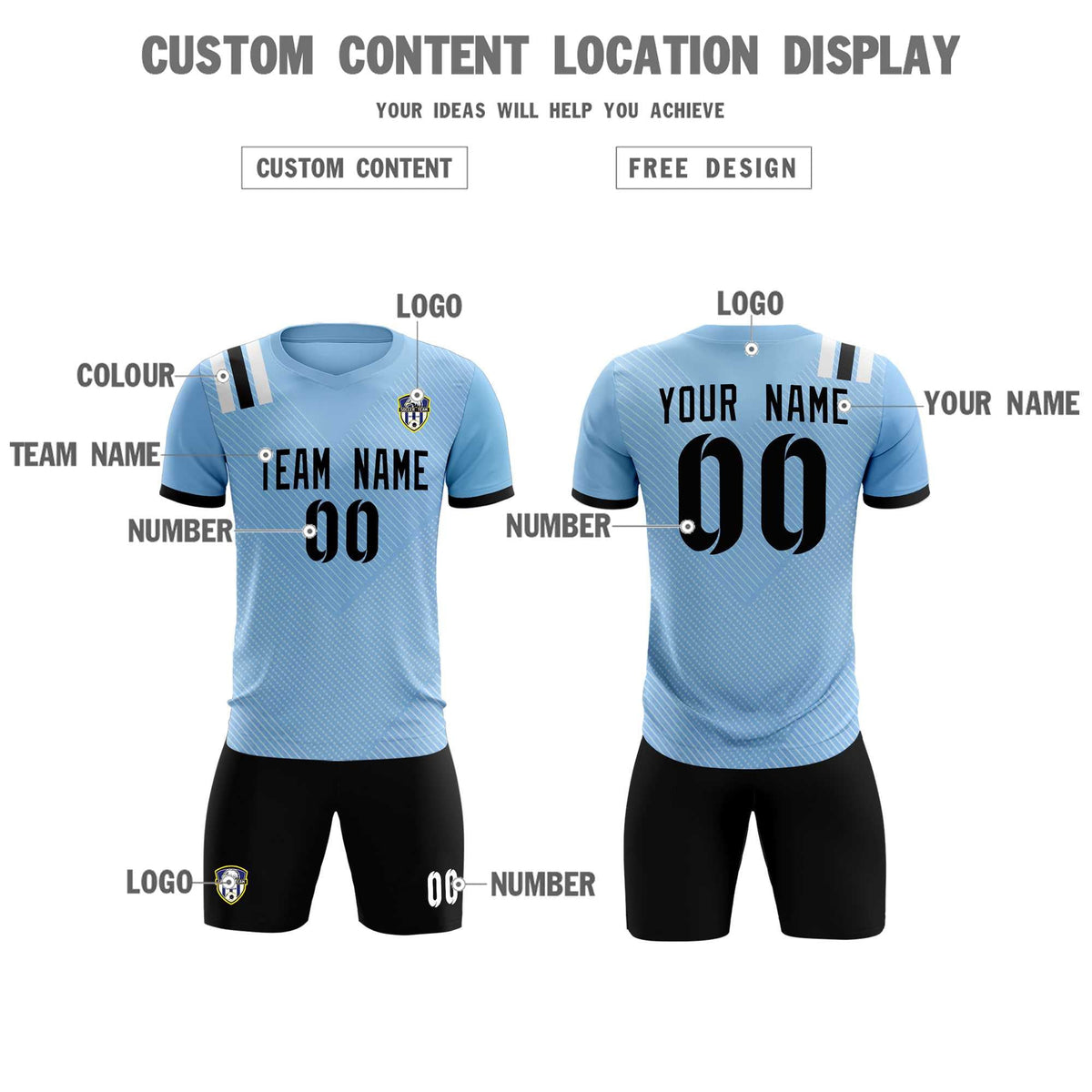 Custom Light Blue Striped Sportswear Soccer Tops/Sets Jersey For Adults