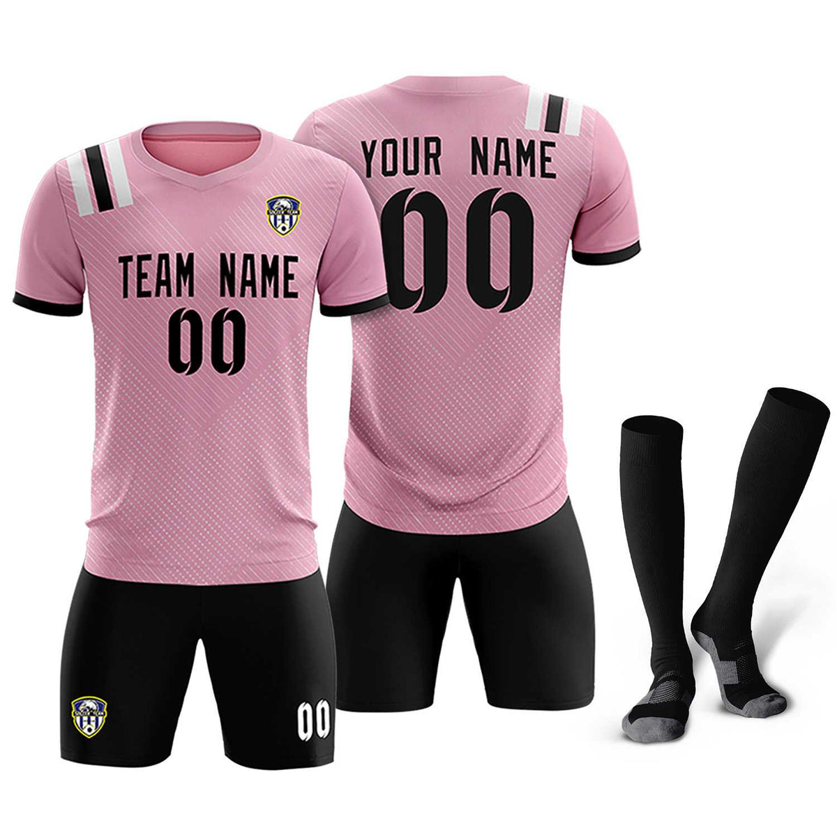 Custom Pink Striped Sportswear Football Kit Jersey For Adults