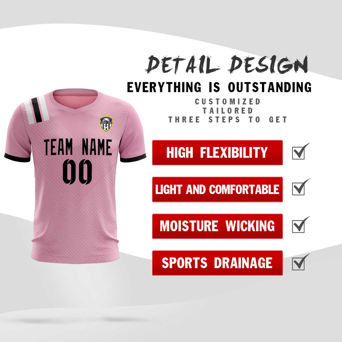 Custom Pink Striped Sportswear Football Kit Jersey For Adults
