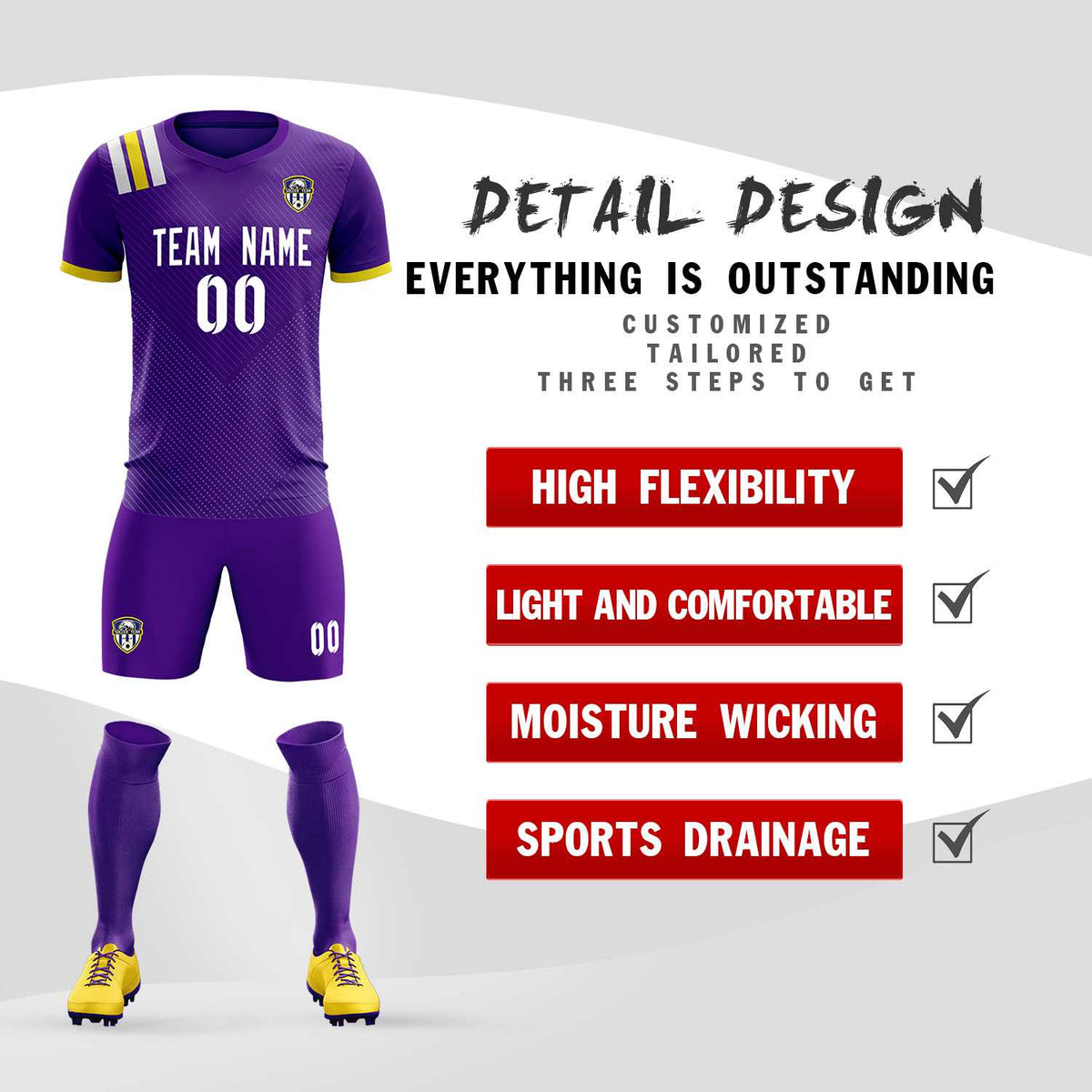 Custom Purple Striped Sportswear Football Kit Jersey For Adults