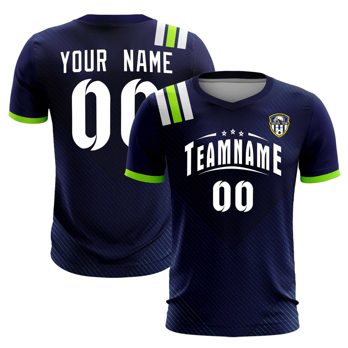 Custom Navy Striped Sportswear Football Kit Jersey For Adults