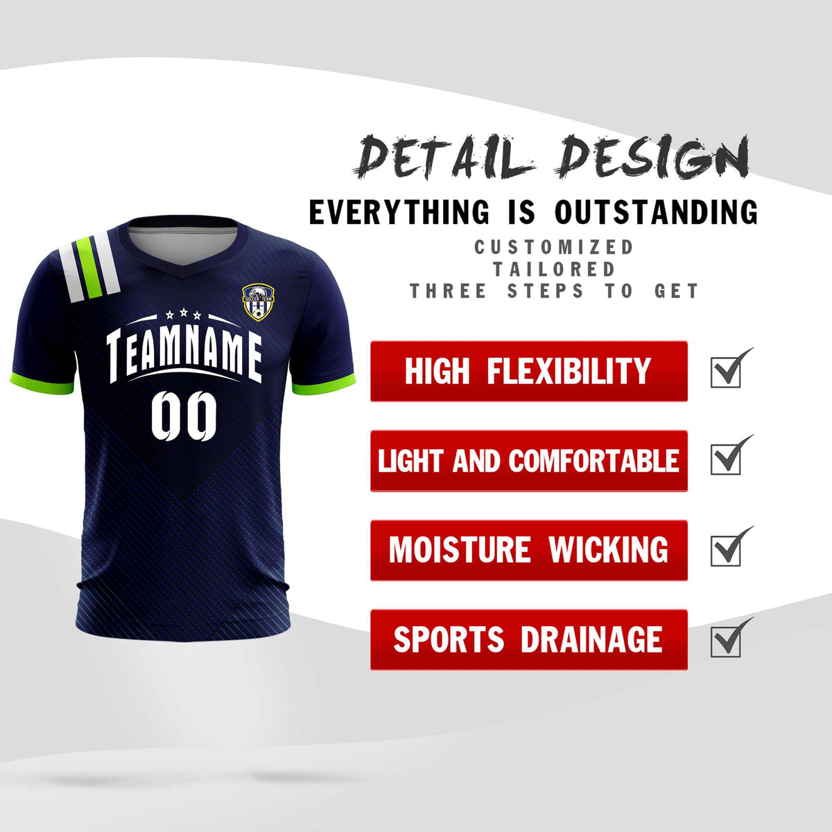 Custom Navy Striped Sportswear Football Kit Jersey For Adults