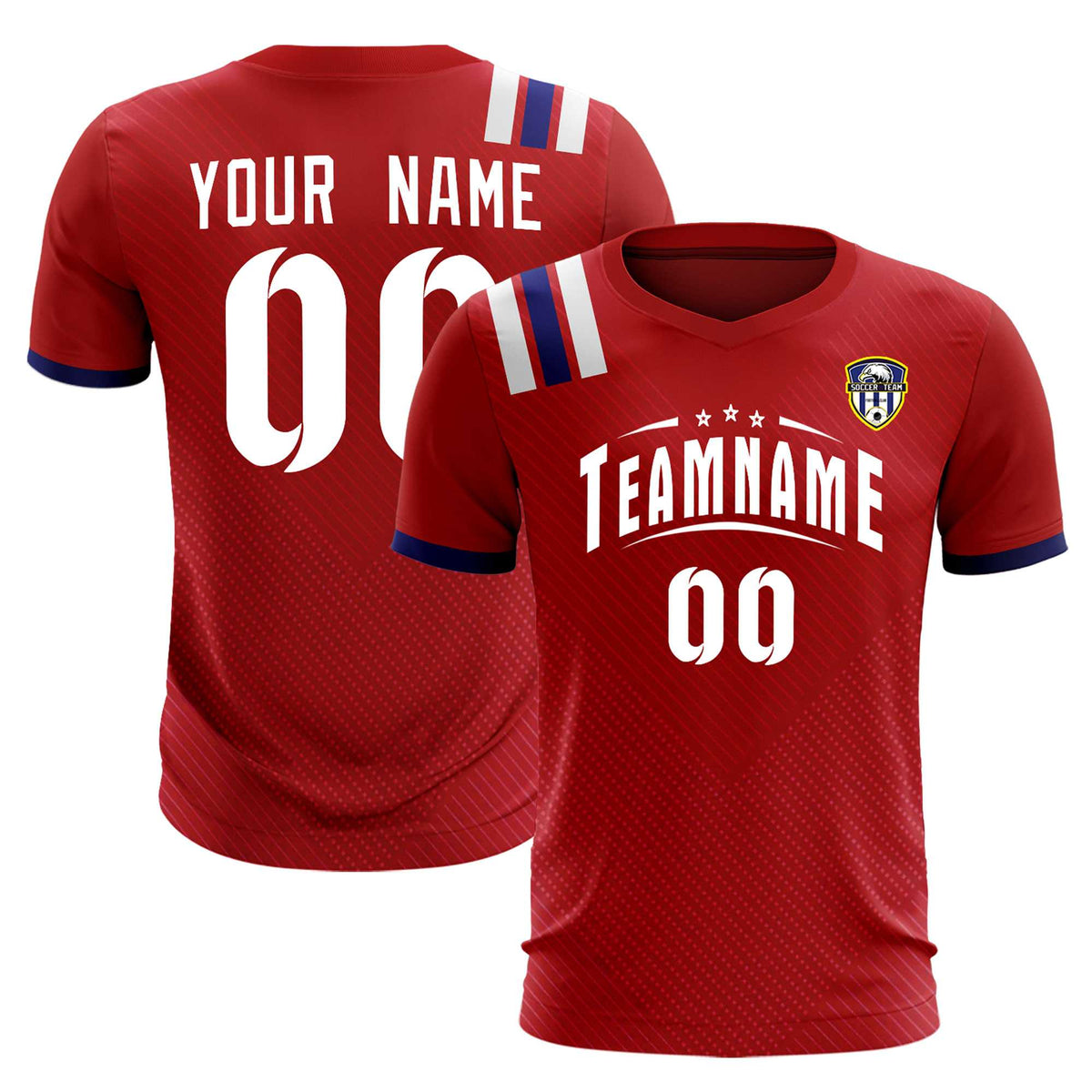 Custom Red Striped Sportswear Soccer Tops/Sets Jersey For Adults