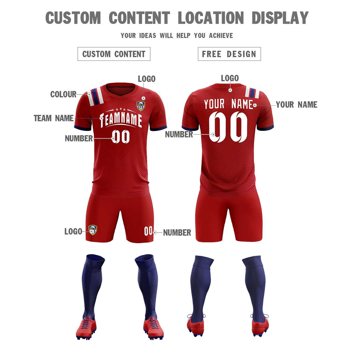 Custom Red Striped Sportswear Football Kit Jersey For Adults