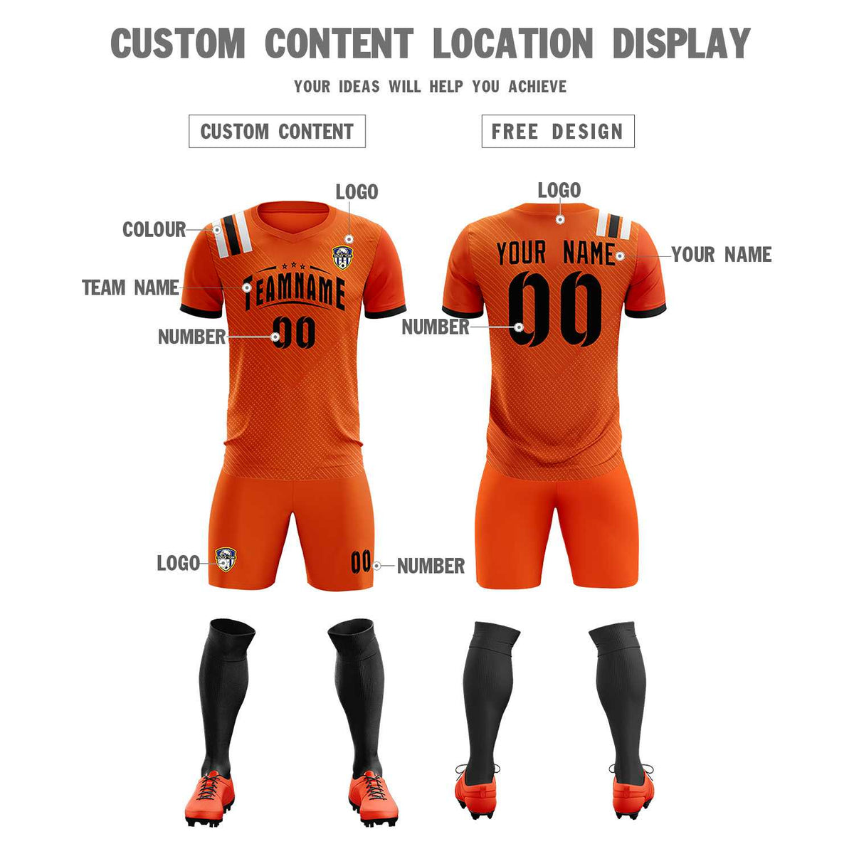 Custom Orange Striped Sportswear Soccer Tops/Sets Jersey For Adults