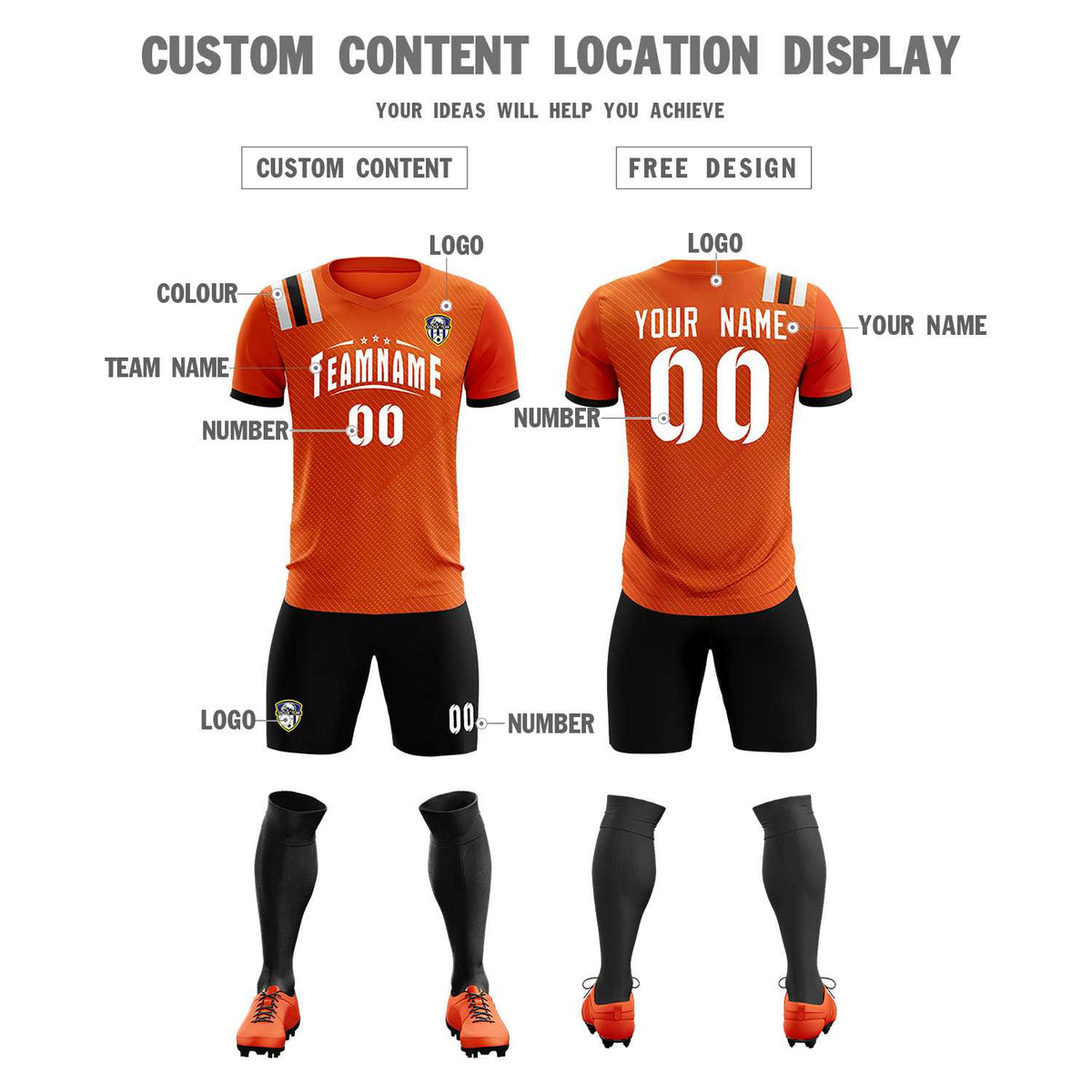 Custom Orange Striped Sportswear Football Kit Jersey For Adults