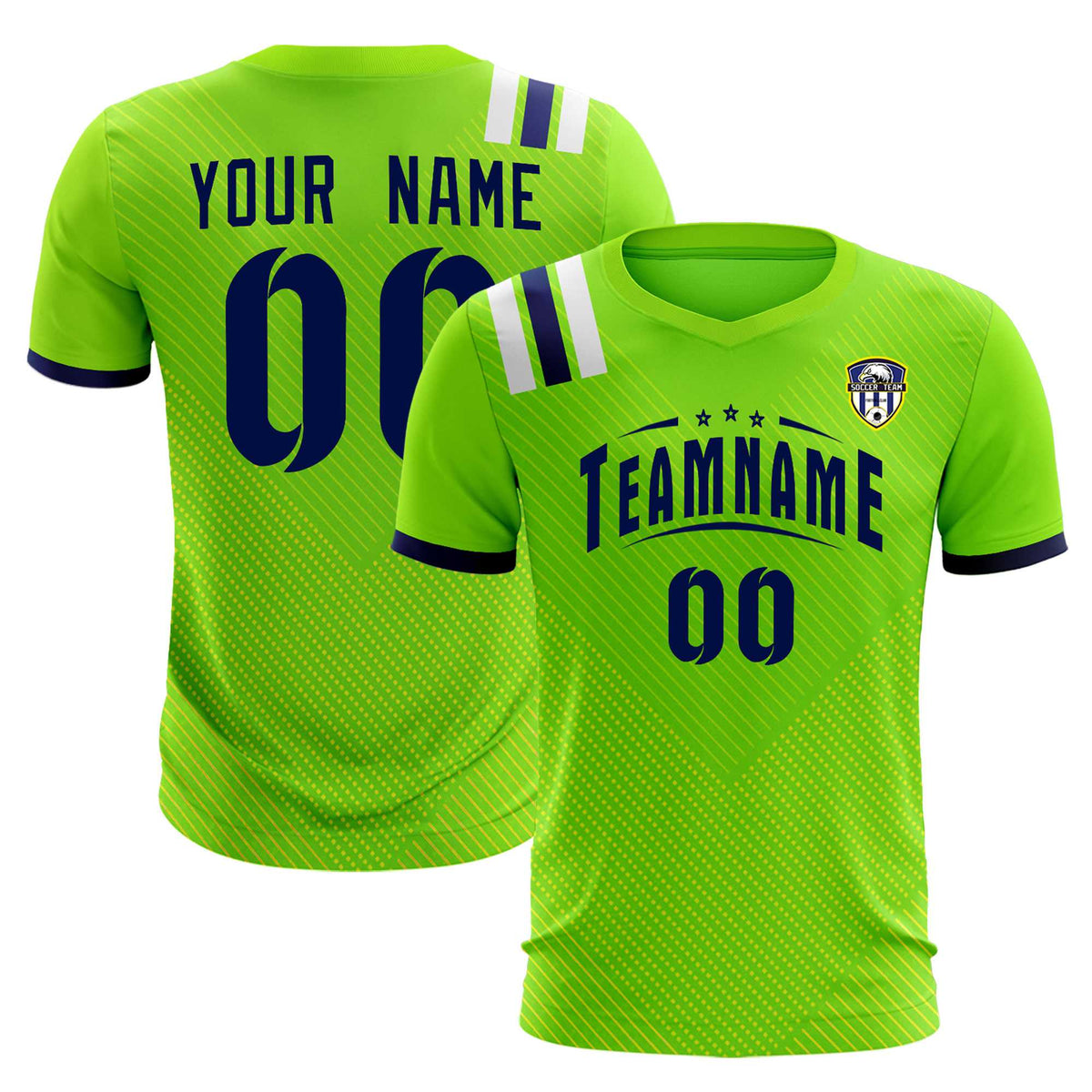 Custom Neon Green Striped Sportswear Soccer Tops/Sets Jersey For Adults