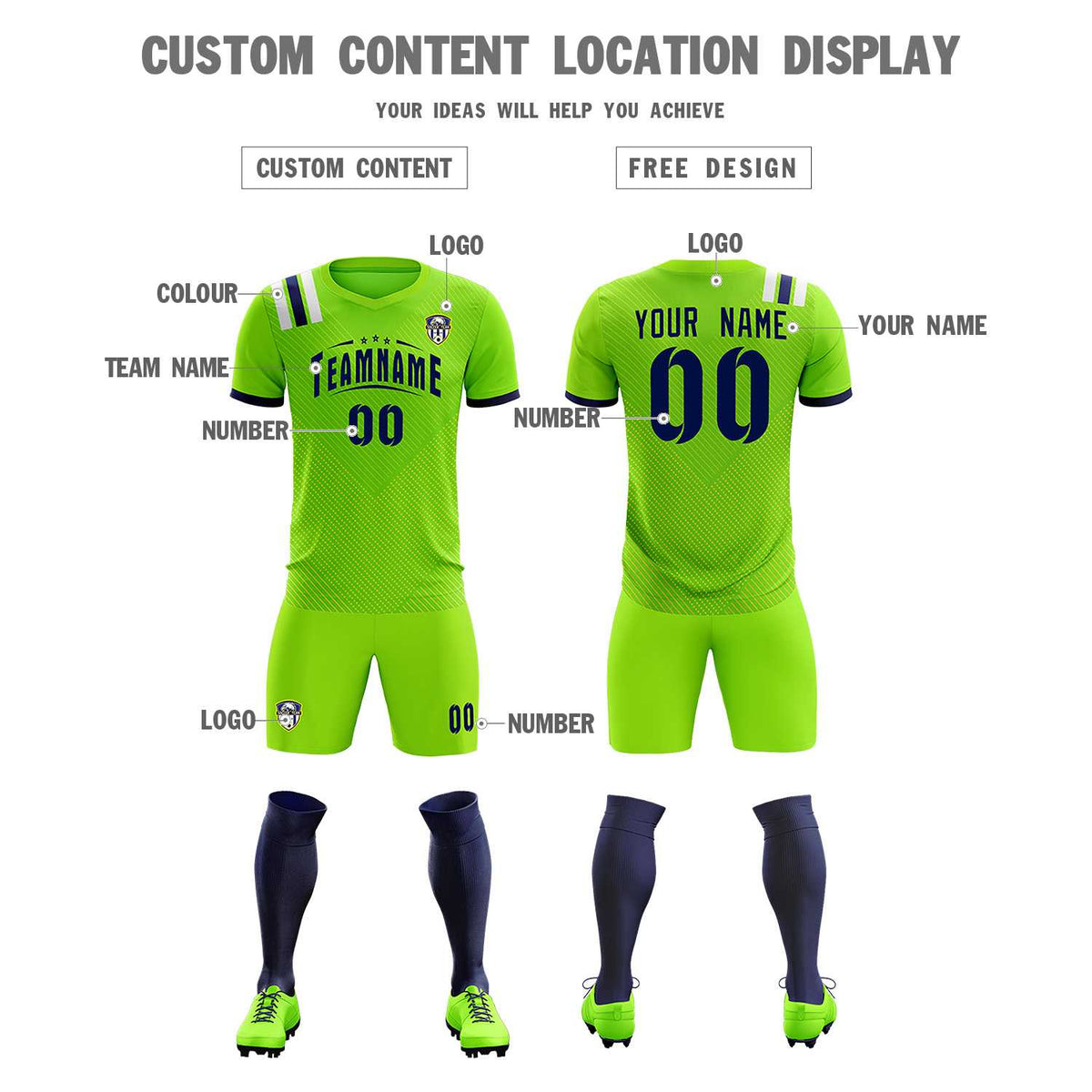 Custom Neon Green Striped Sportswear Soccer Tops/Sets Jersey For Adults