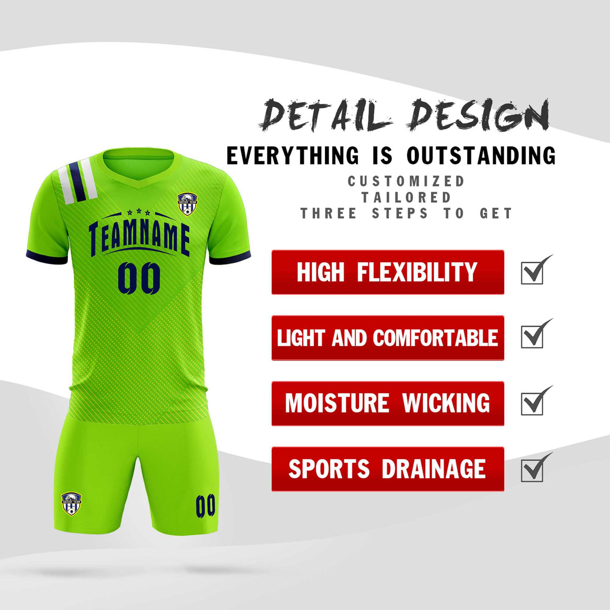 Custom Neon Green Striped Sportswear Soccer Tops/Sets Jersey For Adults