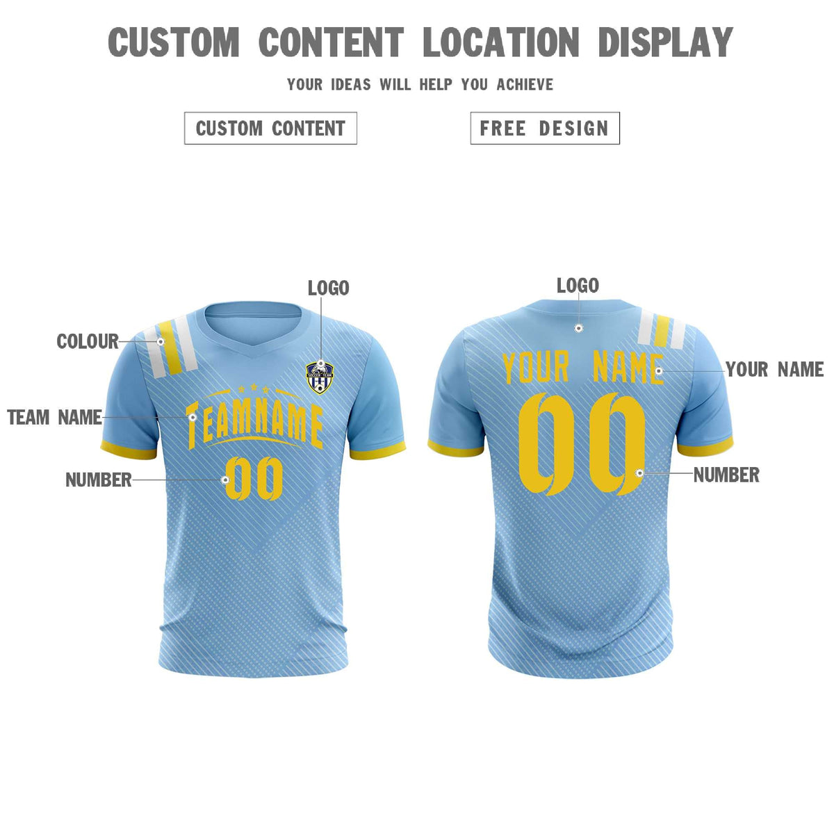 Custom Light Blue Striped Sportswear Soccer Tops/Sets Jersey For Adults