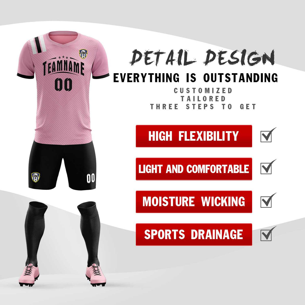Custom Pink Striped Sportswear Soccer Tops/Sets Jersey For Adults