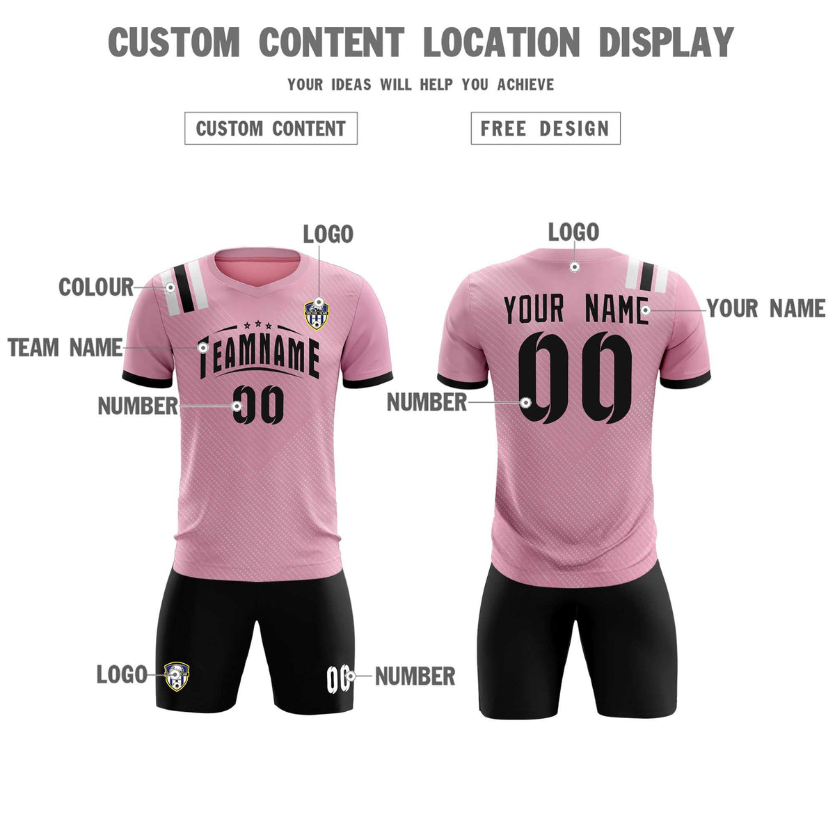 Custom Pink Striped Sportswear Soccer Tops/Sets Jersey For Adults