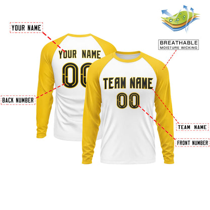 Custom White Gold Crew Neck Split Design Long Sleeve Performance T-Shirt