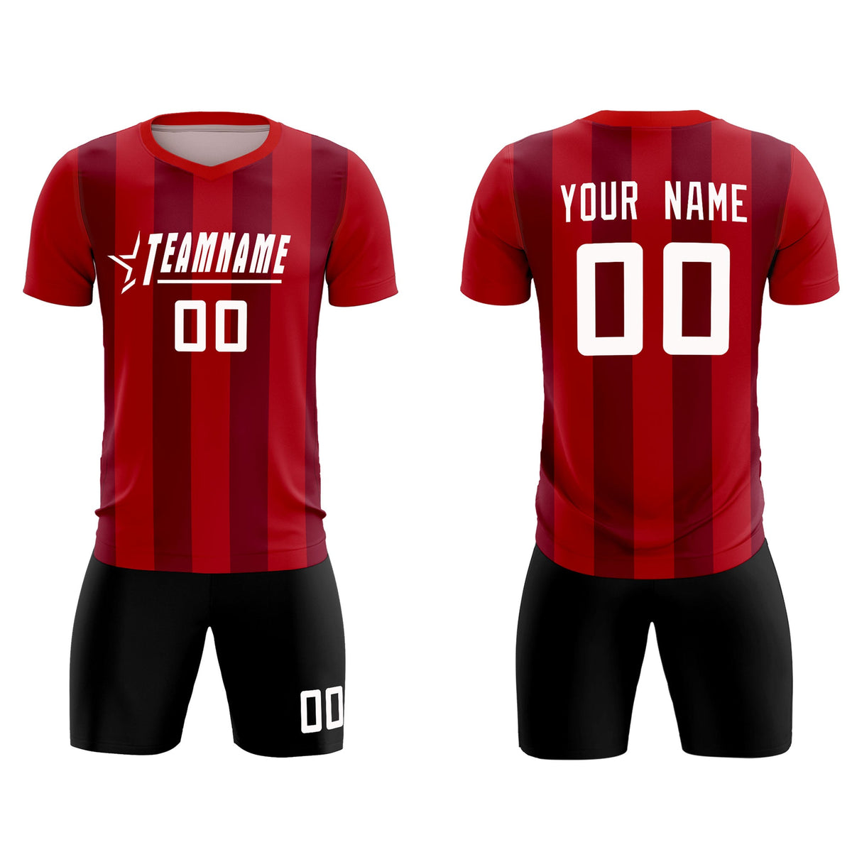 Custom Red Crimson Vertical Stripes Casual Outdoor Soccer Sets Jersey