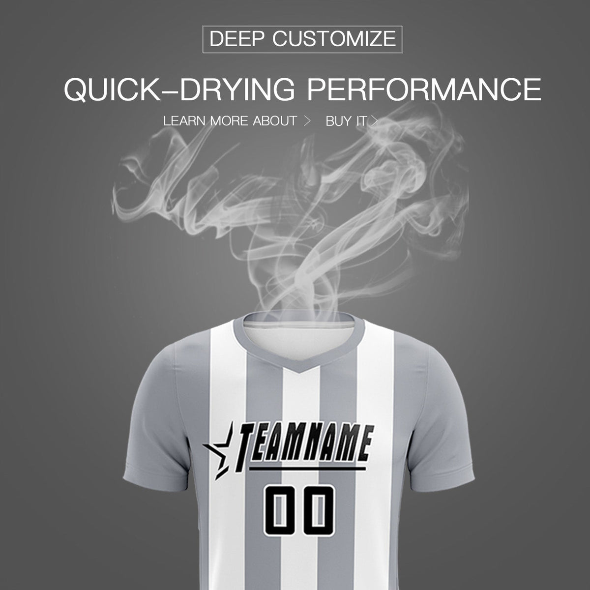 Custom White Gray Vertical Stripes Casual Outdoor Football Kits Jersey