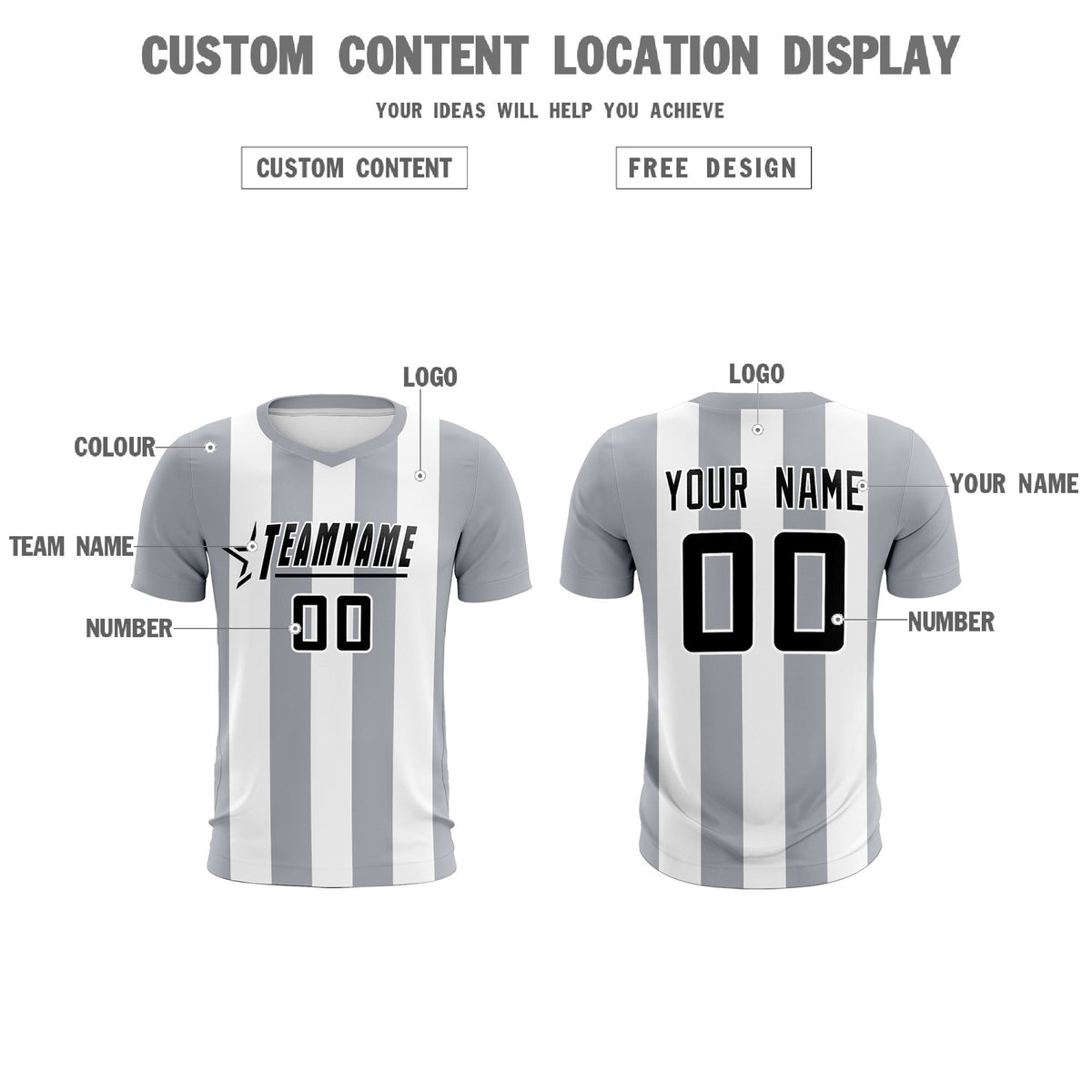 Custom White Gray Vertical Stripes Casual Outdoor Football Kits Jersey