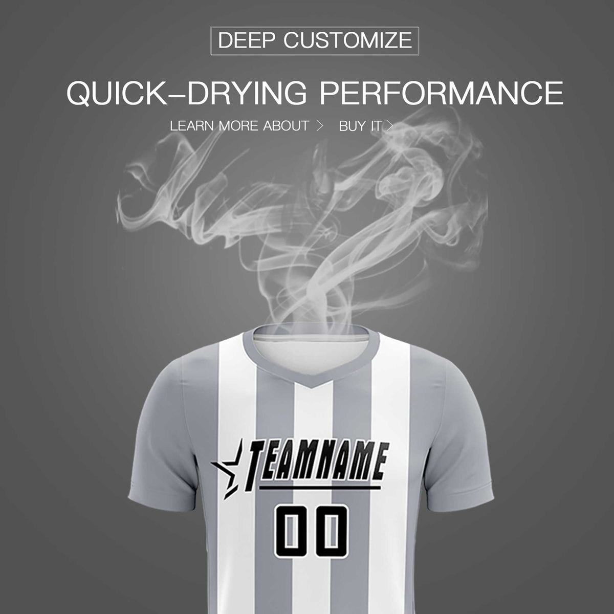 Custom White Gray Vertical Stripes Casual Outdoor Football Kits Jersey