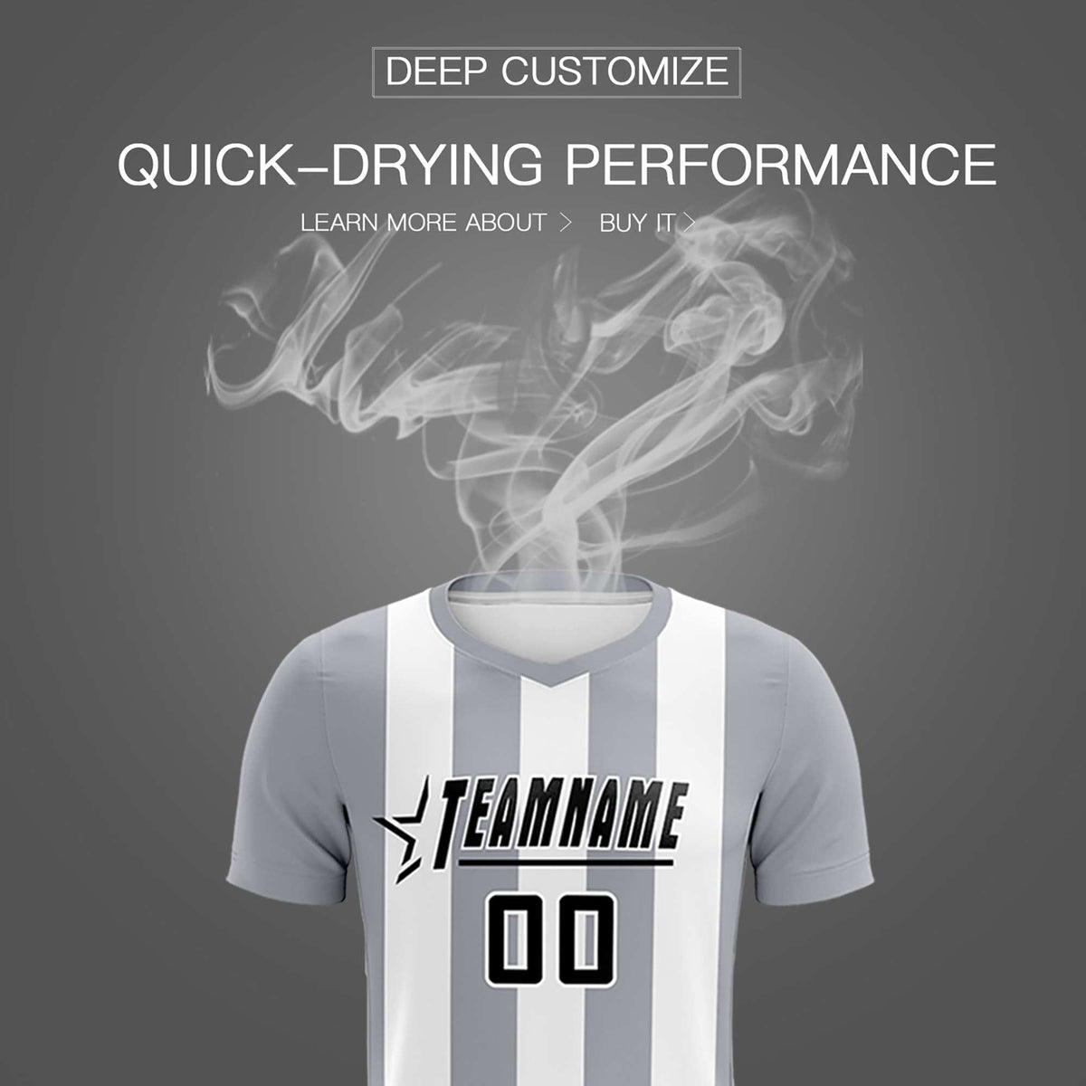 Custom White Gray Vertical Stripes Casual Outdoor Football Kits Jersey