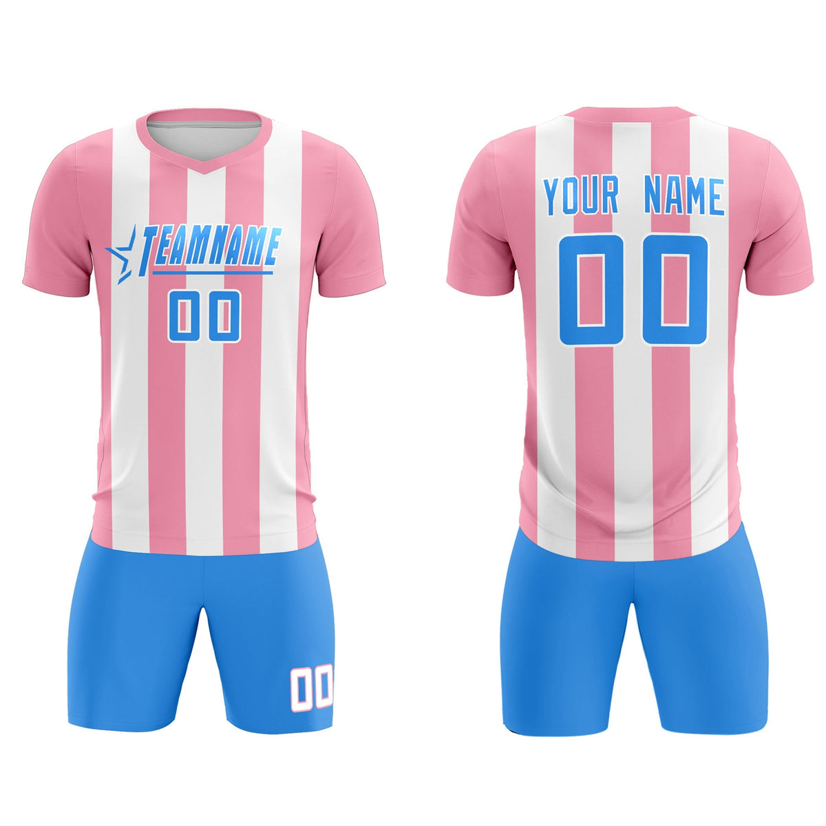 Custom White Light Pink Vertical Stripes Casual Outdoor Soccer Sets Jersey