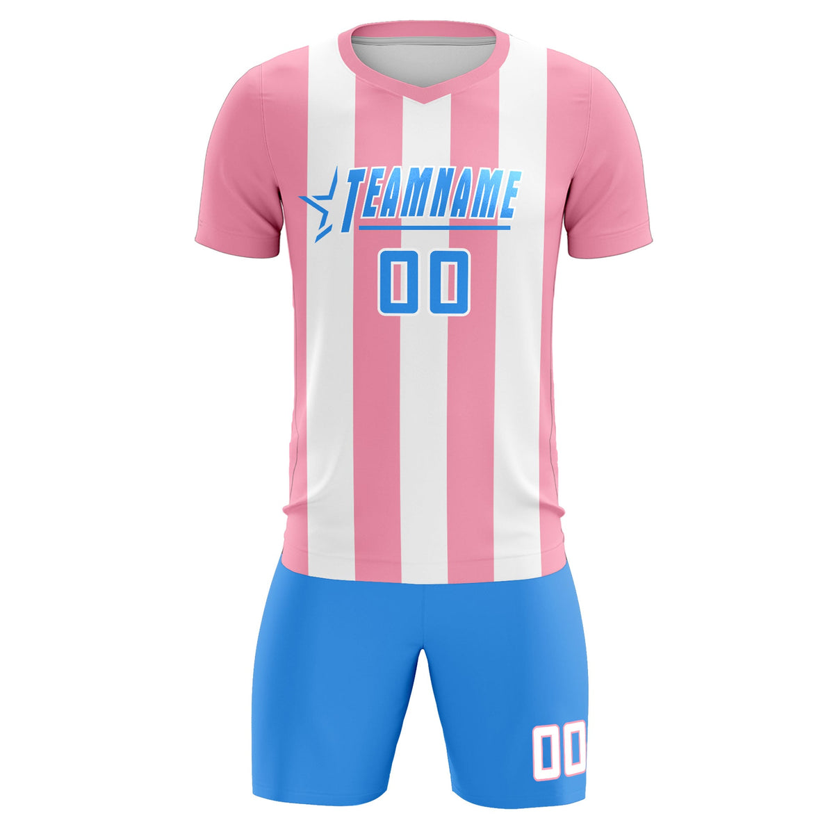 Custom White Light Pink Vertical Stripes Casual Outdoor Soccer Sets Jersey