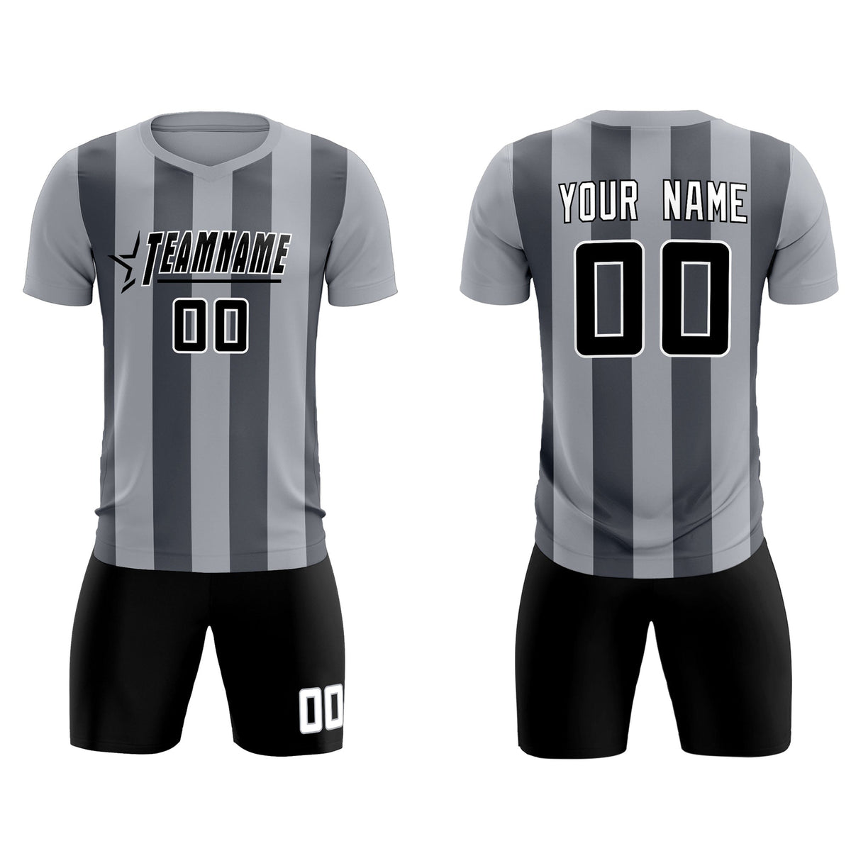 Custom Gray Dark Gray Vertical Stripes Casual Outdoor Football Kits Jersey