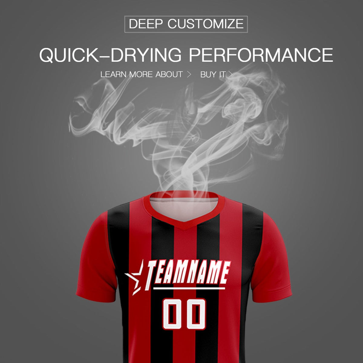 Custom Red Black Vertical Stripes Casual Outdoor Football Kits Jersey
