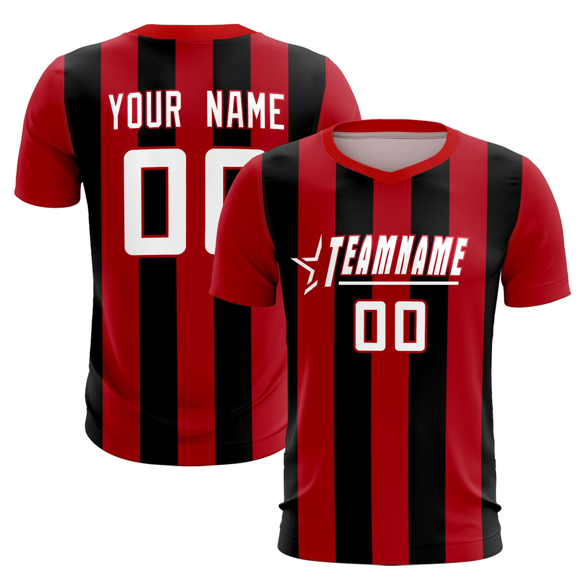 Custom Red Black Vertical Stripes Casual Outdoor Football Kits Jersey
