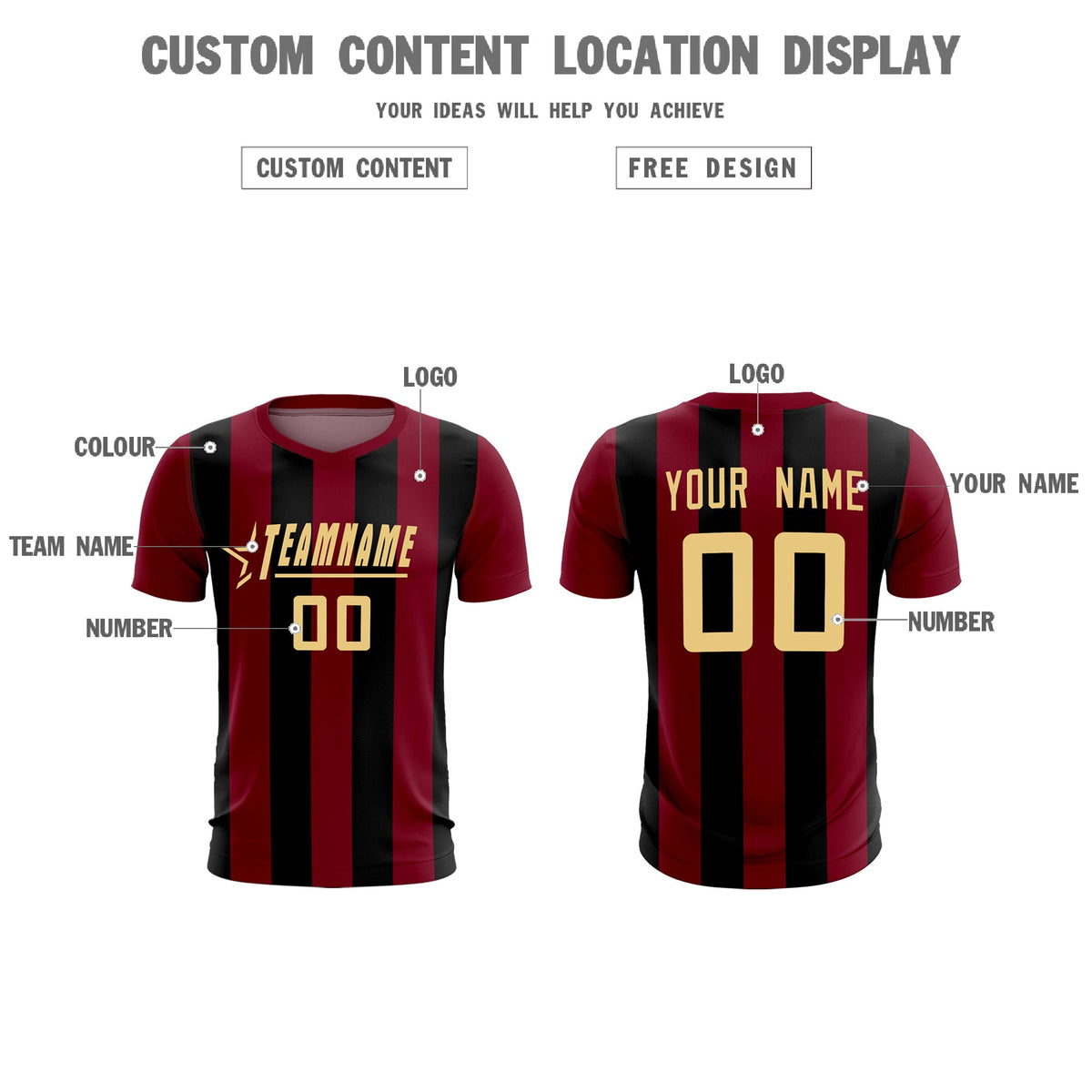 Custom Crimson Black Vertical Stripes Casual Outdoor Football Kits Jersey