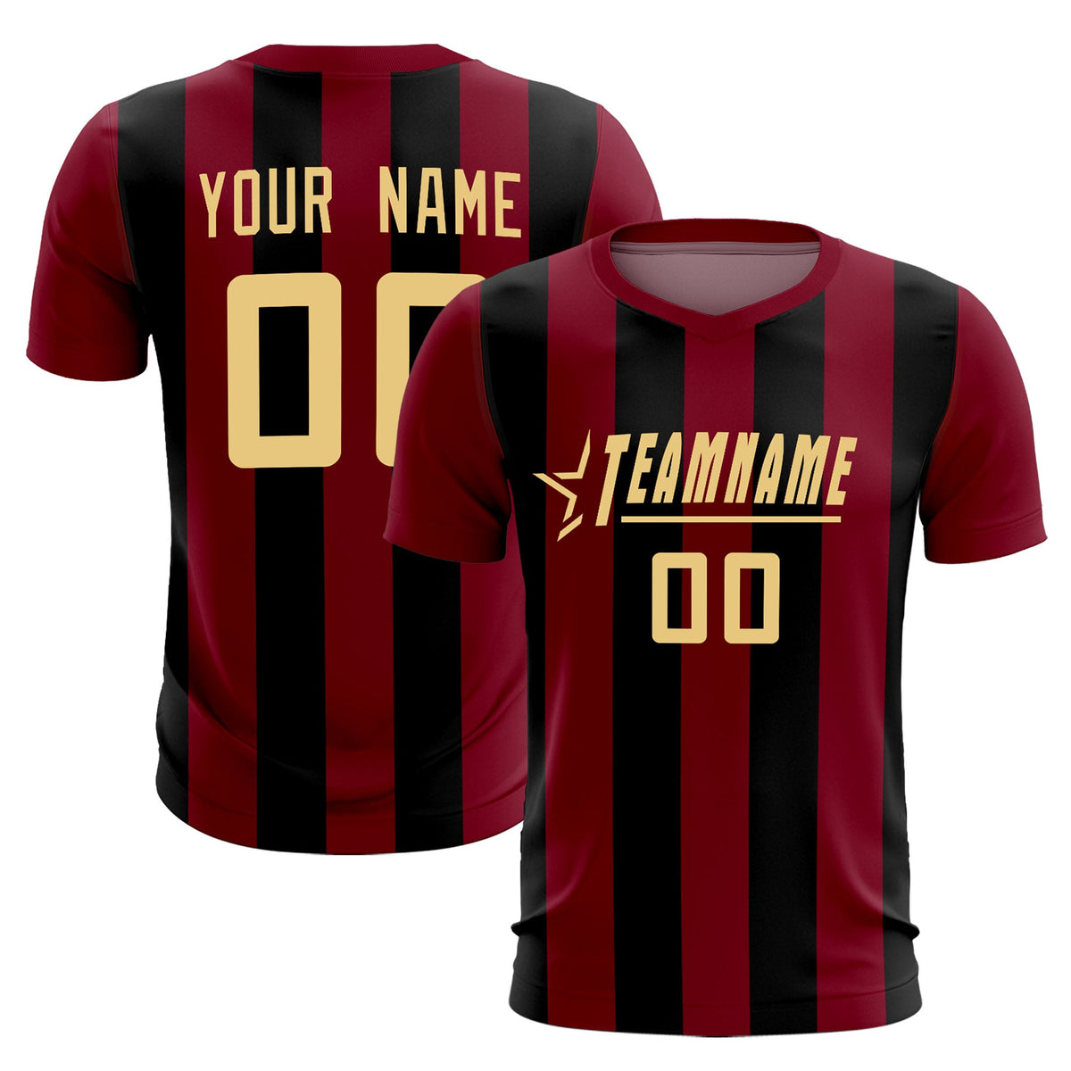 Custom Crimson Black Vertical Stripes Casual Outdoor Football Kits Jersey