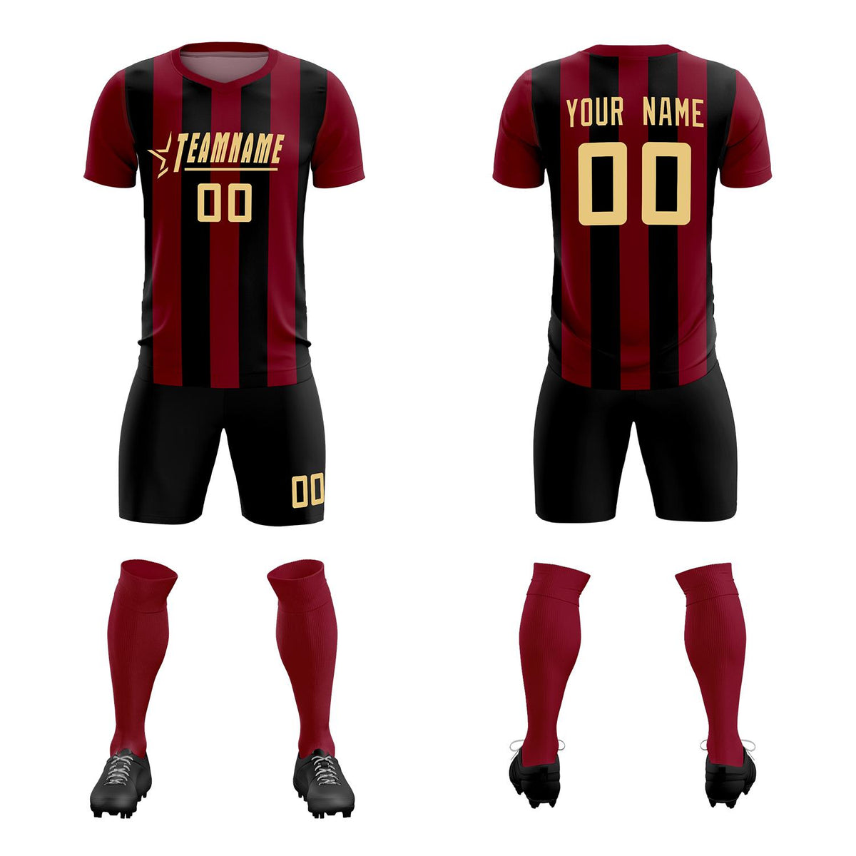 Custom Crimson Black Vertical Stripes Casual Outdoor Football Kits Jersey