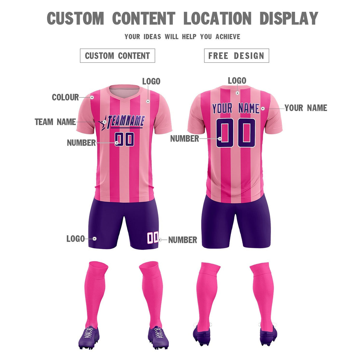 Custom Light Pink Pink Vertical Stripes Casual Outdoor Football Kits Jersey