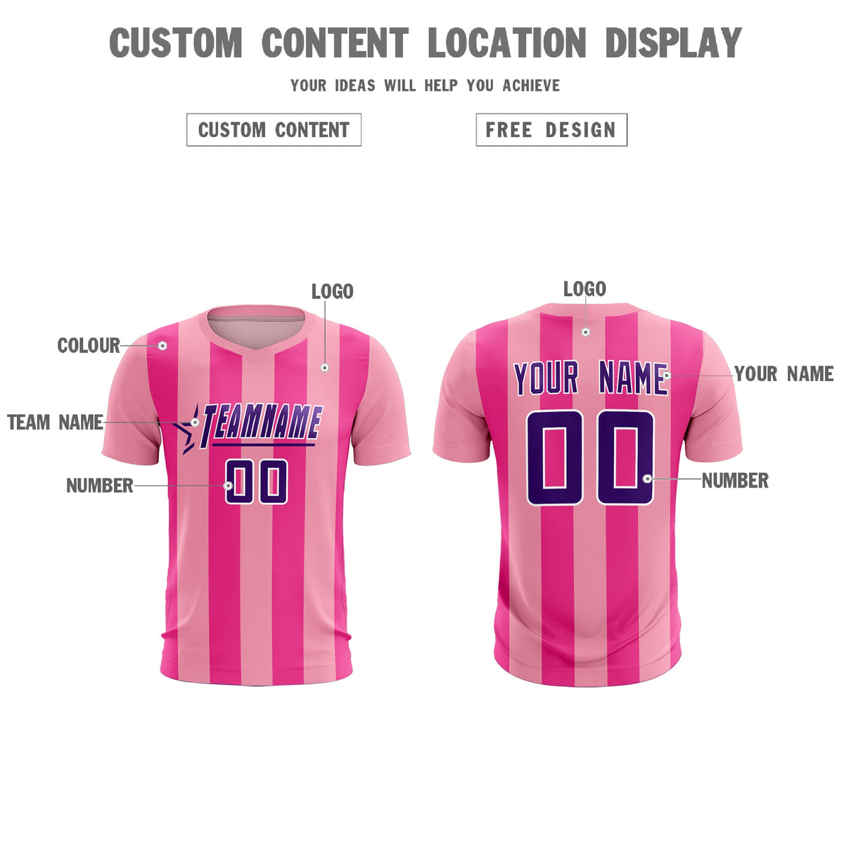 Custom Light Pink Pink Vertical Stripes Casual Outdoor Soccer Sets Jersey