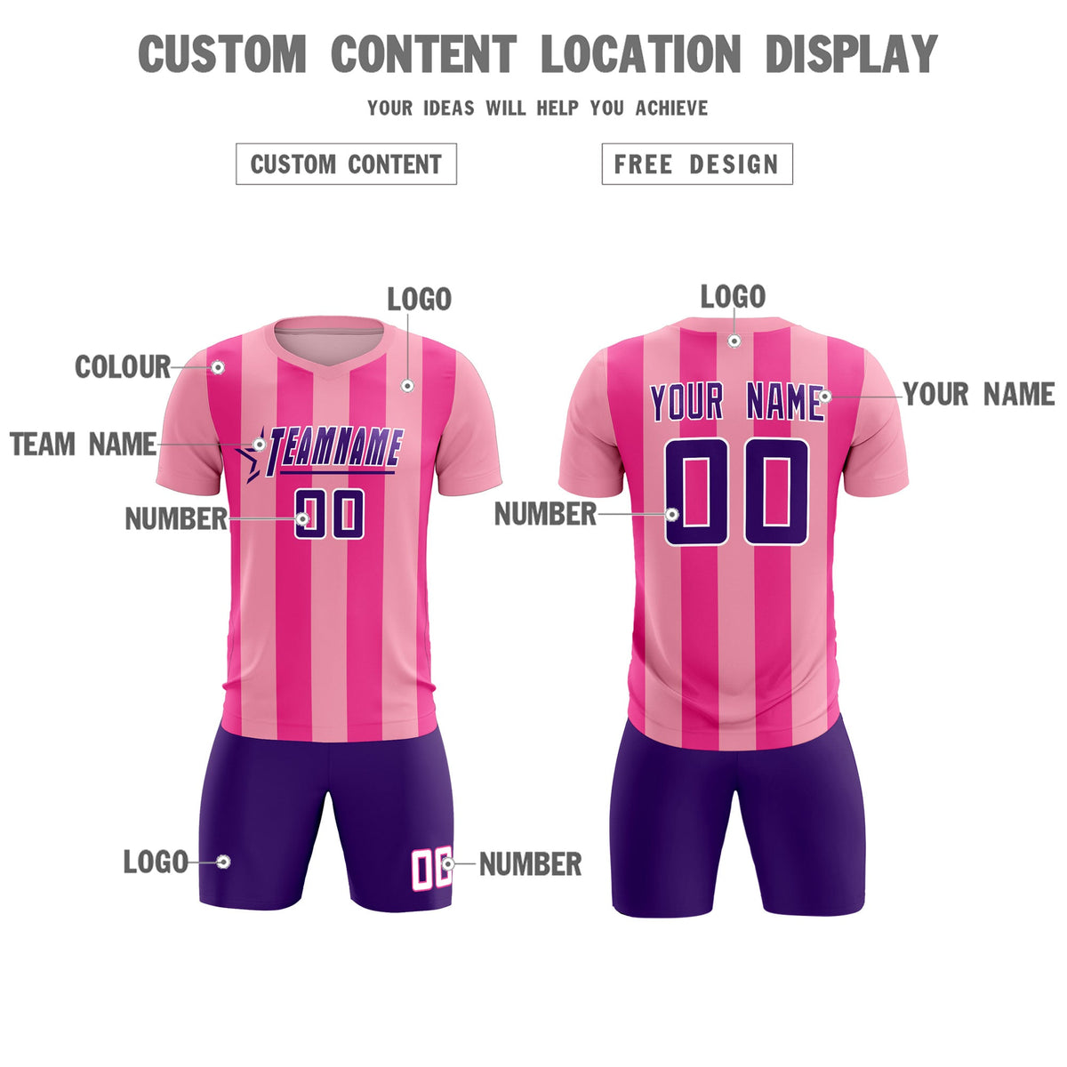 Custom Light Pink Pink Vertical Stripes Casual Outdoor Football Kits Jersey