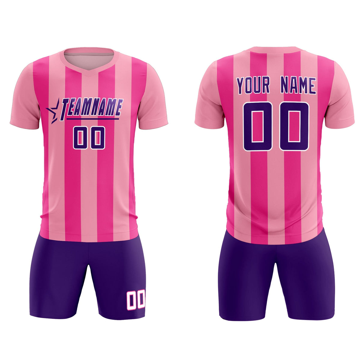 Custom Light Pink Pink Vertical Stripes Casual Outdoor Football Kits Jersey