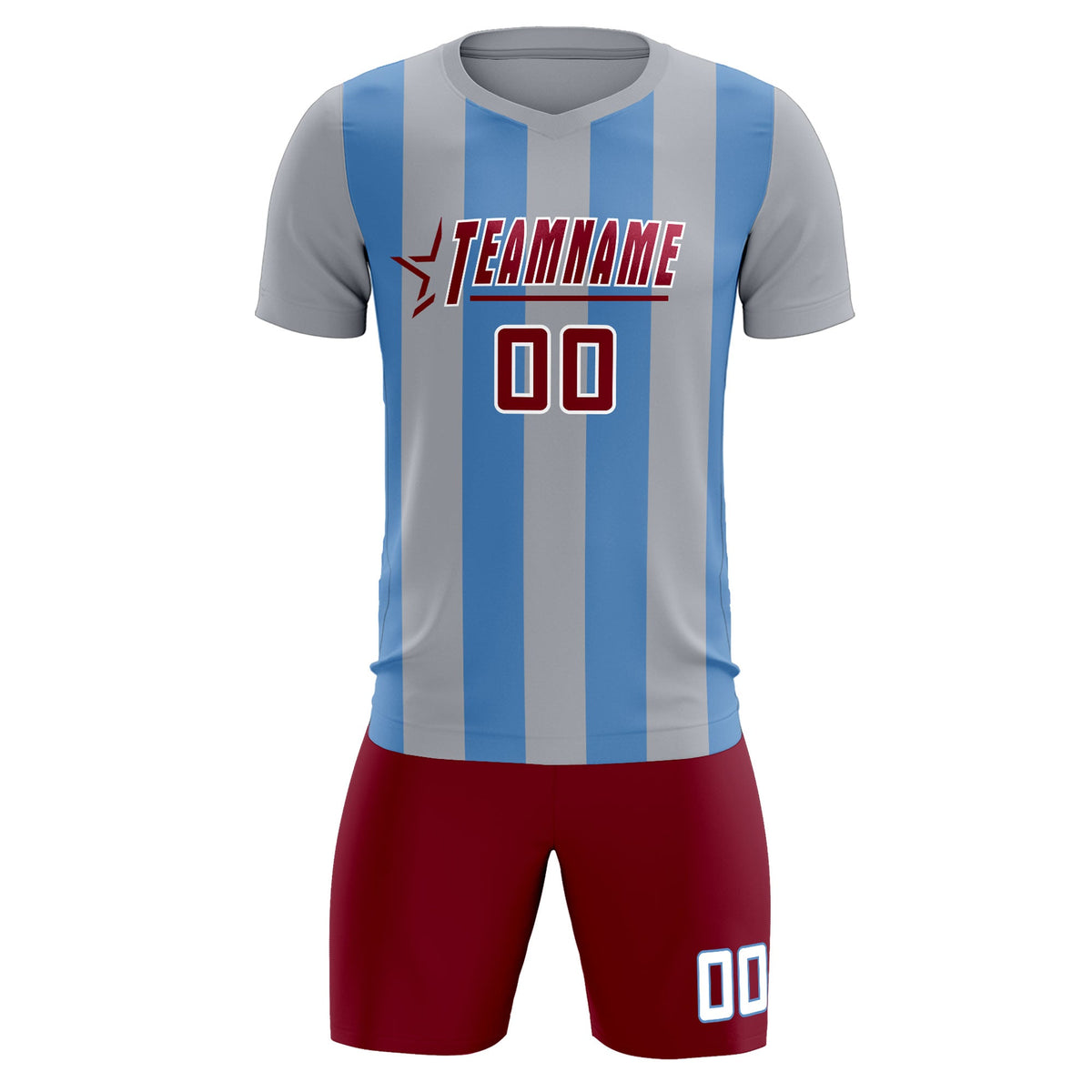 Custom Gray Light Blue Vertical Stripes Casual Outdoor Football Kits Jersey