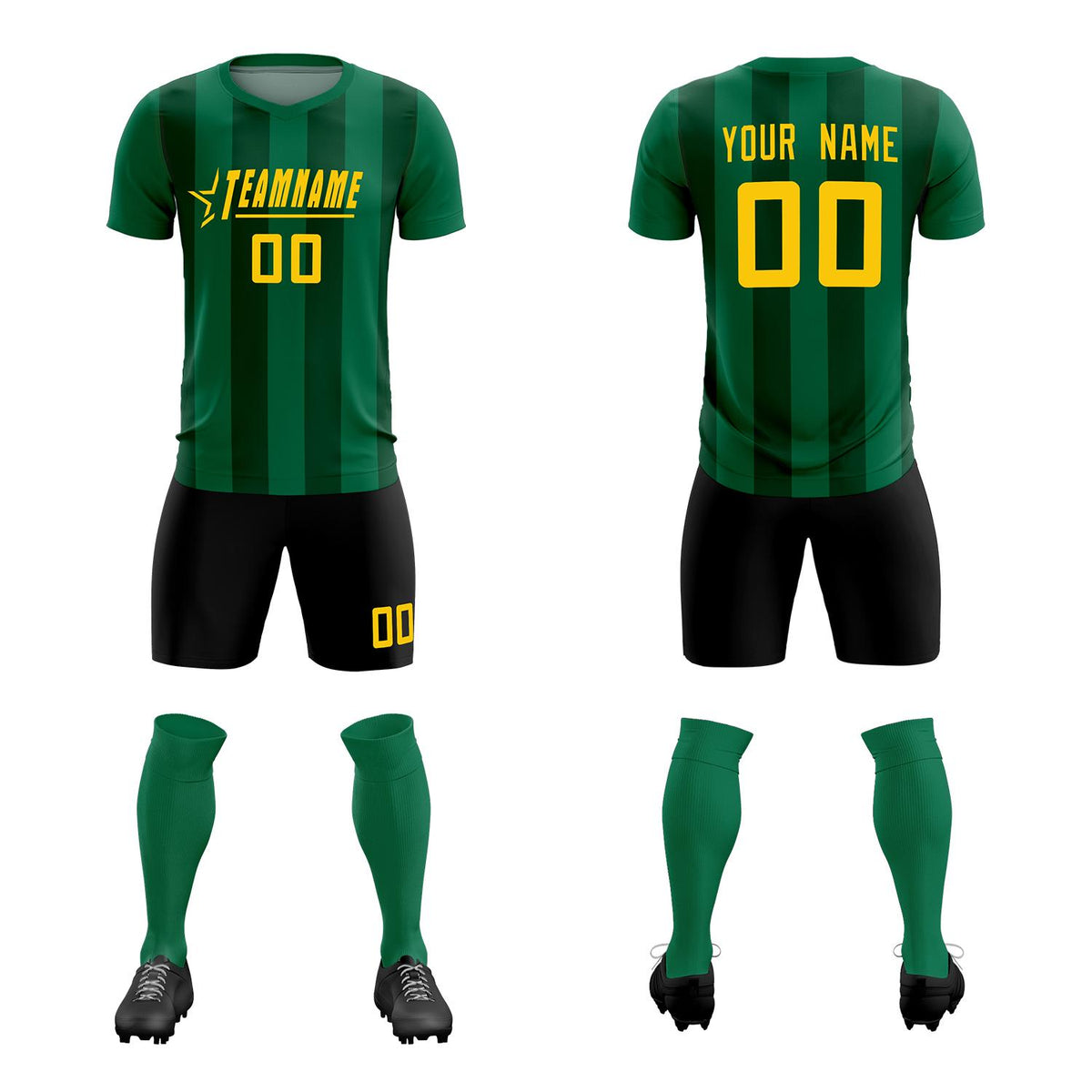 Custom Kelly Green Green Vertical Stripes Casual Outdoor Football Kits Jersey