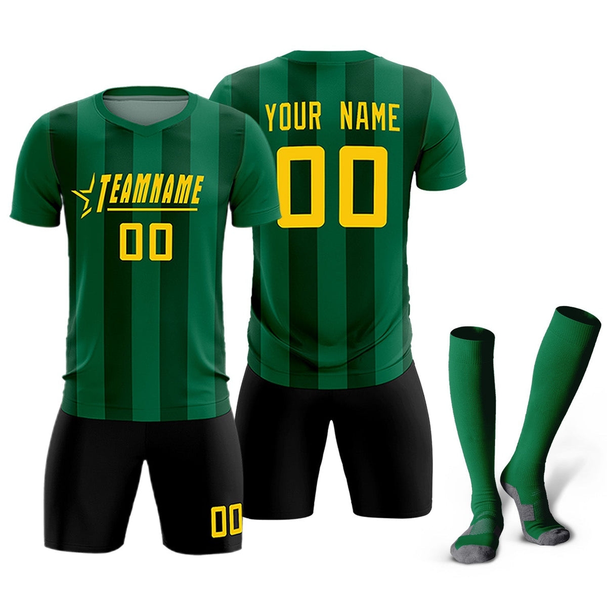 Custom Kelly Green Green Vertical Stripes Casual Outdoor Football Kits Jersey