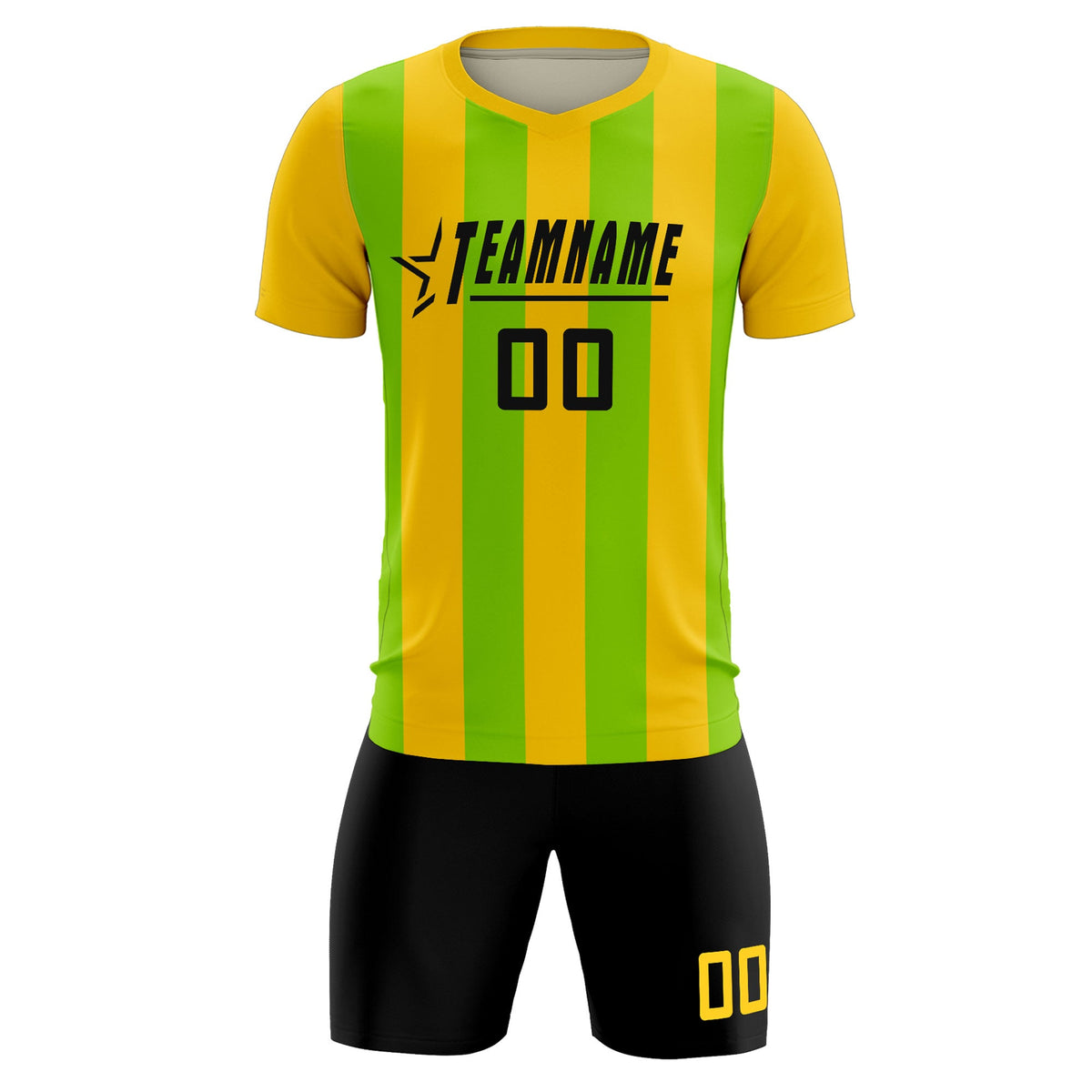 Custom Gold Neon Green Vertical Stripes Casual Outdoor Football Kits Jersey