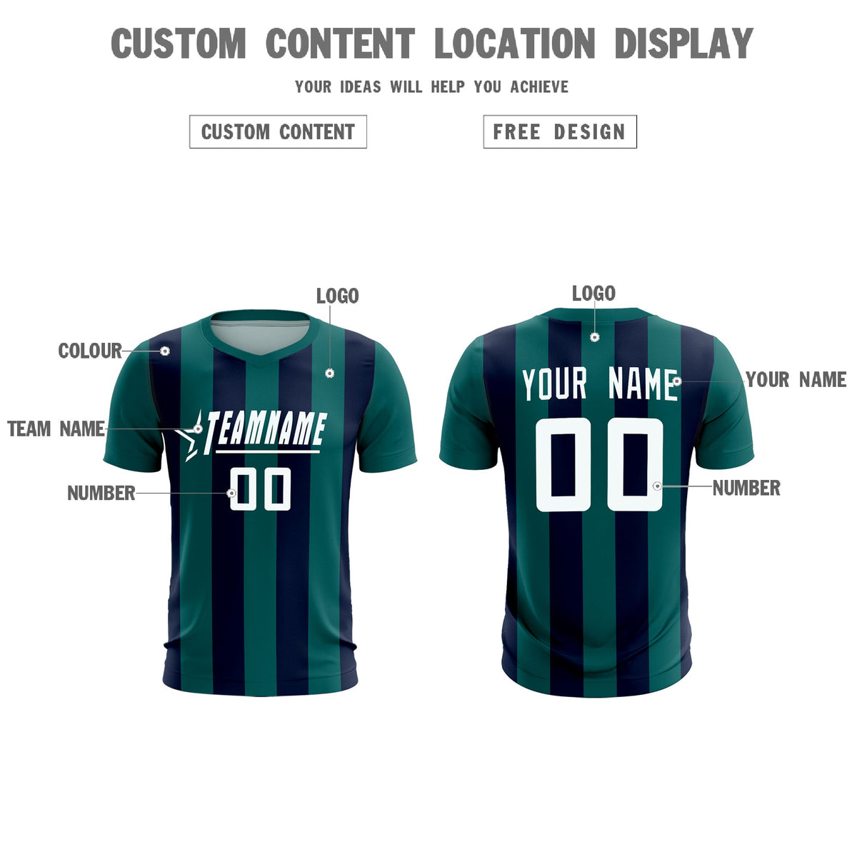 Custom Aqua Navy Vertical Stripes Casual Outdoor Football Kits Jersey