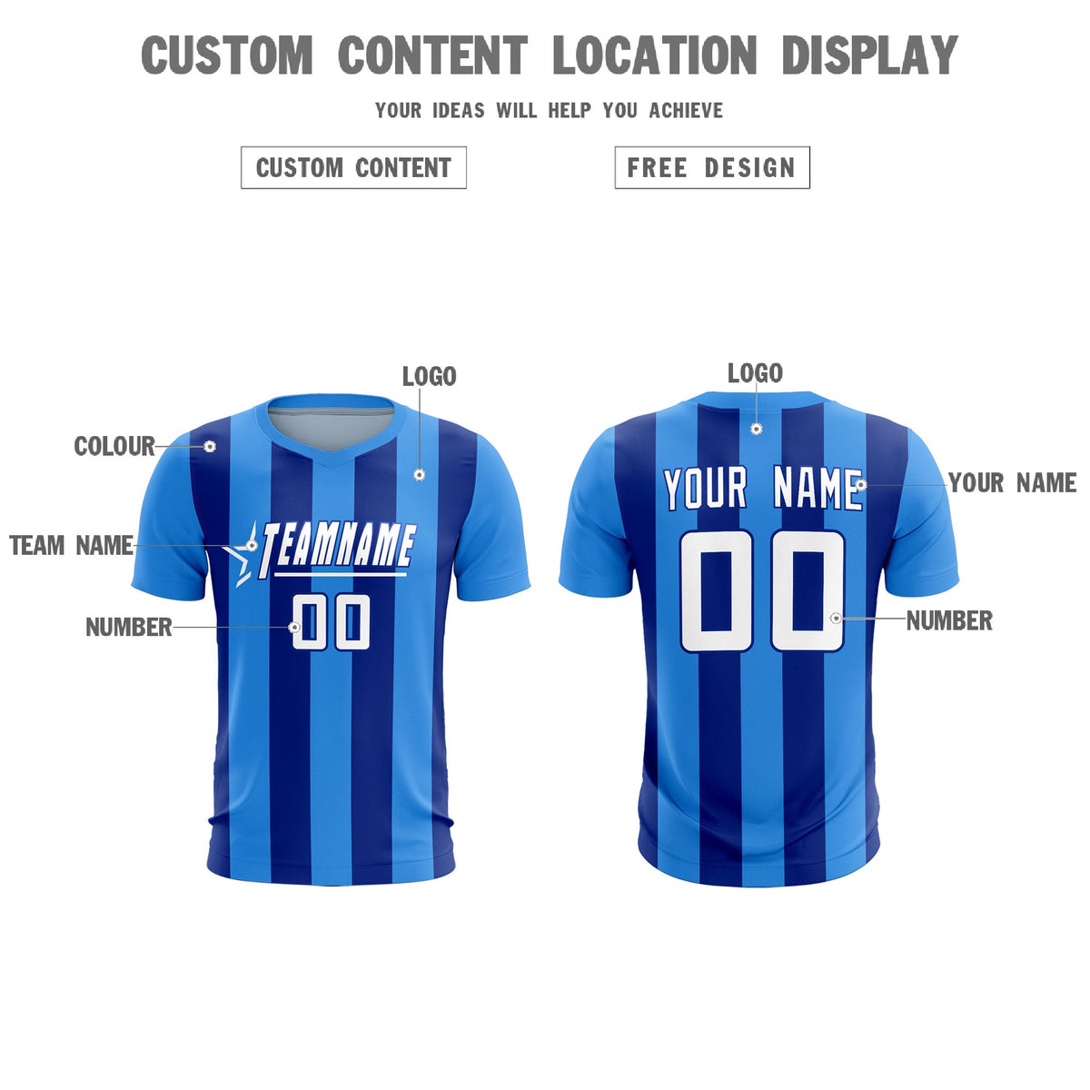 Custom Powder Blue Royal Vertical Stripes Casual Outdoor Football Kits Jersey