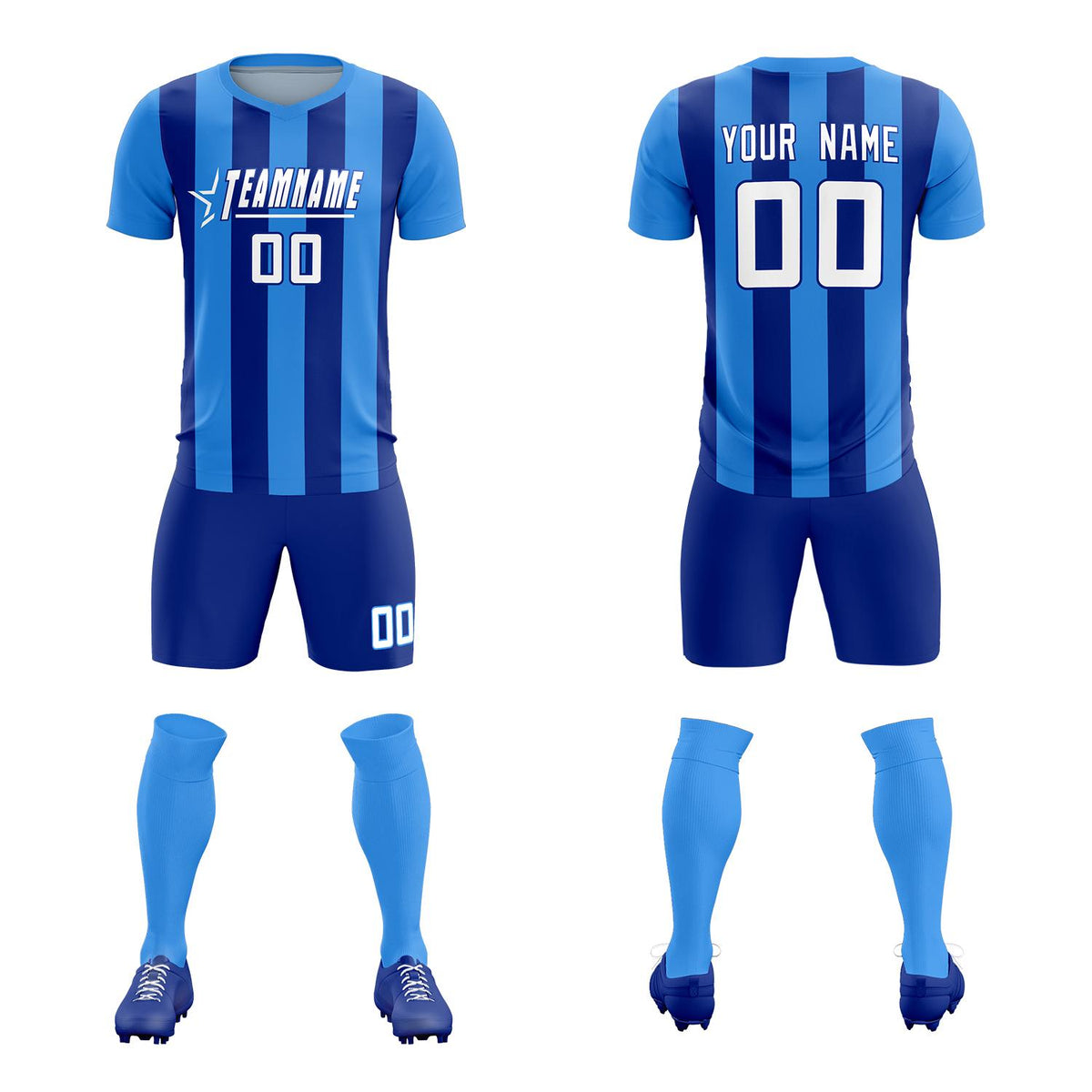Custom Powder Blue Royal Vertical Stripes Casual Outdoor Football Kits Jersey